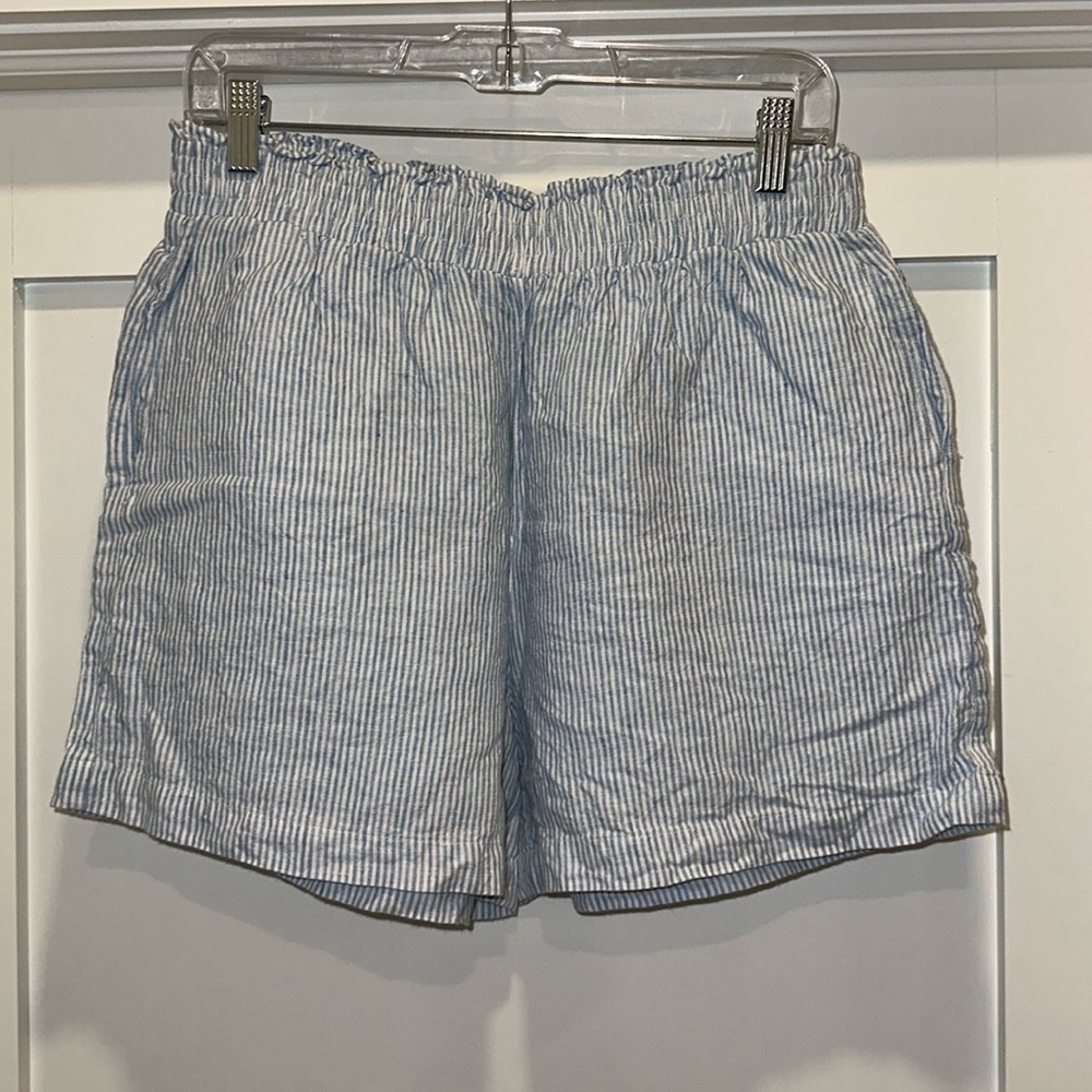 Saks Fifth Avenue Blue & White Striped Linen Shorts